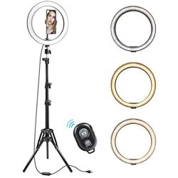 10" LED Ring Light with Tripod Stand & Dimmable Brightness, Selfie Ring Light with Phone Holder for Live Streaming, Makeup, YouTube, Photography Compatible with iPhone & Android