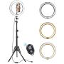 10" LED Ring Light with Tripod Stand & Dimmable Brightness, Selfie Ring Light with Phone Holder for Live Streaming, Makeup, YouTube, Photography Compatible with iPhone & Android