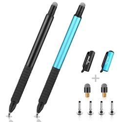 Digiroot Stylus Pens Disc & Fiber Tip Capacitive Stylus 2 in 1 Universal Stylus for iPad, iPhone, Capacitive Touch Screen Cell Phones, Tablets, Laptops with 6 Replacement Tips (Black & Blue)