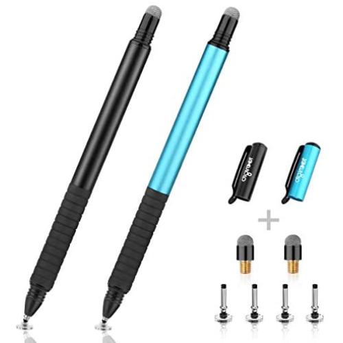 Digiroot Stylus Pens Disc & Fiber Tip Capacitive Stylus 2 in 1 Universal Stylus for iPad, iPhone, Capacitive Touch Screen Cell Phones, Tablets, Laptops with 6 Replacement Tips (Black & Blue)