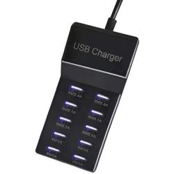 USB Charging Station, 10 Port USB Charger Hub, USB Charger Multi Port with Smart Detect, Compatible with iPhone, Galaxy, iPad Tablet, and Other USB Charging Devices