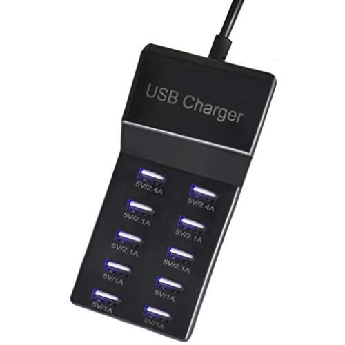 USB Charging Station, 10 Port USB Charger Hub, USB Charger Multi Port with Smart Detect, Compatible with iPhone, Galaxy, iPad Tablet, and Other USB Charging Devices