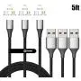 NetDot Gen10 3 in 1 Nylon Braided Magnetic Fast Charging Cable with Side LED Compatible with Micro USB & USB-C Smartphones and i-Product(5ft/3 Pack Silver)