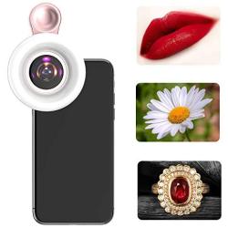 YANGFAN Phone Ring Light Clip on,2-in-1,15 x Macro Lens with 3 Light Modes,Close-Shot Fill Light with 50 LED,Rechargeable Emergency Light,Details Shots for Beauty,Eyelash,Nail,Tattoo,Jewel,etc.