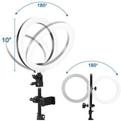 Ring Light 10" with Tripod Stand – PregDoc LED Camera Selfie Light Ring for Live Stream, YouTube Video, Makeup, Photography Lighting Compatible with iPhone Android
