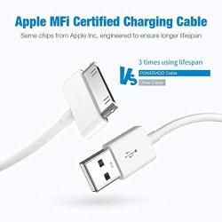 POWERADD Apple Certified iPhone 4 4s 3G 3GS iPad 1 2 3 iPod Touch Nano 30 Pin Charger USB Sync Cable Charging Cord Dock Adapter Data 4 Feet White (1 pcs, White)