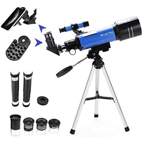 MaxUSee 70mm Refractor Telescope with Tripod & Finder Scope, Portable Telescope for Kids & Astronomy Beginners, Travel Scope with 4 Magnification eyepieces & Phone Adapter