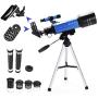 MaxUSee 70mm Refractor Telescope with Tripod & Finder Scope, Portable Telescope for Kids & Astronomy Beginners, Travel Scope with 4 Magnification eyepieces & Phone Adapter