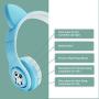 WOICE Bluetooth Headphones, Cat Ear LED Light Up Wireless Foldable Headphones Over Ear with Mic, Music Sharing Function and 85db Limited for iPhone/iPad/Smartphones/Laptop/PC(Sky Blue)