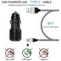 Metal USB Car Charger Adapter for LG Velvet,V60 G8 Thinq Reflect,Harmony 4,G7 G8X Stylo 6 4 5 k51 Q70 Moto G Fast/G Stylus,2-Port:Quick Charge 3.0/5.4A+6FT USB C Cord