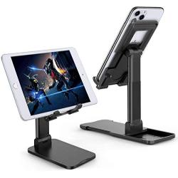 Cell Phone Stand - Fully Foldable Mobile Phone Stand Holder for Desk - Adjustable Height and Angle Smartphone Dock Bracket Compatible with iPad, cell phones, Tablet, Kindle, and more
