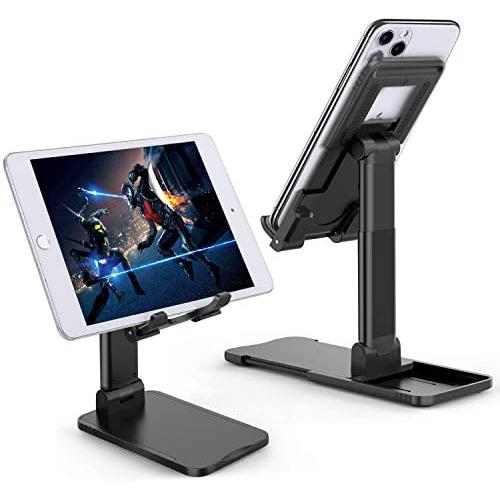 Cell Phone Stand - Fully Foldable Mobile Phone Stand Holder for Desk - Adjustable Height and Angle Smartphone Dock Bracket Compatible with iPad, cell phones, Tablet, Kindle, and more