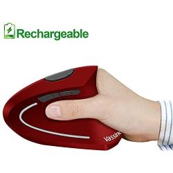 Vassink Ergonomic Rechargeable Wireless Mouse, 2.4Hz Rechargeable Wireless Vertical Optical Mice with USB Receiver, 6 Buttons, 800/1200/1600 DPI RED