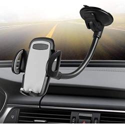 Crazefoto Cell Phone Holder for Car, Windshield Long Arm Car Phone Mount with One Button Design and Anti-Skid Base Car Holder Compatible with iPhone Xs MAX/XS/XR/X/8/7/7P/6s, Galaxy S6/S7/S8,Google