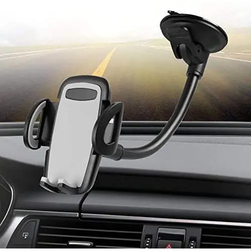 Crazefoto Cell Phone Holder for Car, Windshield Long Arm Car Phone Mount with One Button Design and Anti-Skid Base Car Holder Compatible with iPhone Xs MAX/XS/XR/X/8/7/7P/6s, Galaxy S6/S7/S8,Google