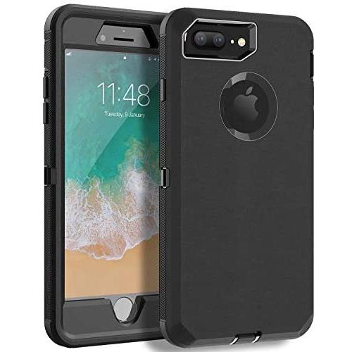 MXX iPhone 8 Plus Heavy Duty Protective Case with Screen Protector [3 Layers] Rugged Rubber Shockproof Protection Cover for Apple iPhone 7 Plus - iPhone 8 Plus/Apple Phone 8+ (Black)