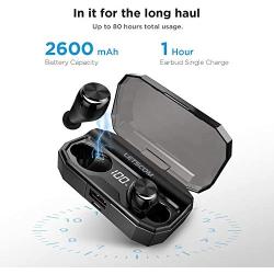 Letscom Wireless Earbuds, Bluetooth 5.0 Headphones IPX6 Sweat Proof, 80 Hours Playtime with Wireless Charging Case, HD Stereo Built-in Mic in-Ear Sports Earphones for Running Gym Workout
