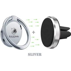 Phone Ring Holder Finger Kickstand 360° Rotation Metal Ring Grip with Magnetic Car Mount Set (Silver-2)
