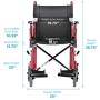 NOVA Medical Products Lightweight Transport Chair with Removable & Flip Up Arms for Easy Transfer, Anti-Tippers Included, Red, 19"