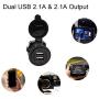 Dual USB Charger Socket Waterproof Power Outlet 12V/24V 2.1A & 2.1A for Car Boat Marine RV Mobile Blue LED