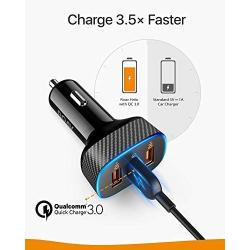 Roav SmartCharge Halo, by Anker, 3-Port USB 30W Car Charger with Quick Charge 3.0 and PowerIQ for iPhone Xs/XS Max/XR/X/8, iPad Pro/Air 2/Mini, Galaxy S8/Edge, Note 8/5/4, Nexus, and More