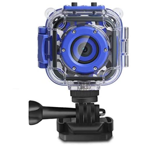 PROGRACE Children Kids Camera Waterproof Digital Video HD Action Camera 1080P Sports Camera Camcorder DV for Boys Birthday Learn Camera Toy 1.77 LCD Screen (Navy Blue)