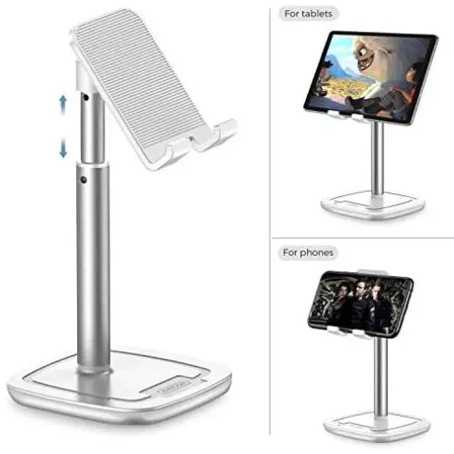 JOYROOM Cell Phone Stand, Adjustable Phone Holder Stand for Desk, Universal Desktop Phone/Tablet Stand Compatible with iPhone 11 Pro XS Max X 8 7 6S Plus Samsung Galaxy S10 S9 & Tablets (White) JOYROOM Cell Phone Stand, Adjustable Phone Holder Stand for Desk, Universal Desktop Phone/Tablet Stand Compatible with iPhone 11 Pro XS Max X 8 7 6S Plus Samsung Galaxy S10 S9 & Tablets (White)