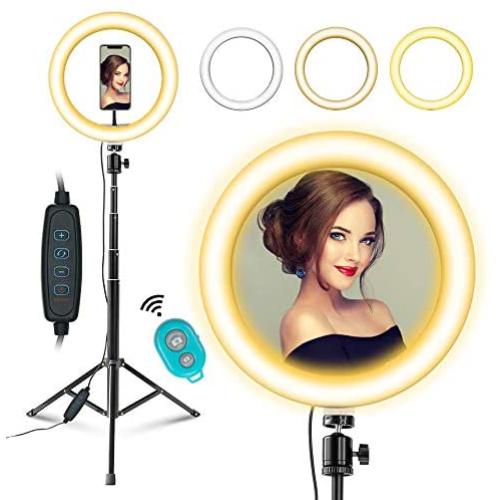 10” Selfie Ring Light with Adjustable Tripod Stand and Phone Holder for YouTube TikTok Photography,Mountdog LED Camera Circle Lights Halo Lighting Compatible with iPhone and Android Phone