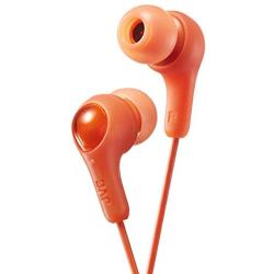 ORANGE GUMY In ear earbuds with stay fit ear tips.  Wired 3.3ft colored cord cable with headphone jack.  Small, medium, and large ear tip earpieces included.  JVC GUMY HAFX7D