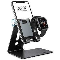 OMOTON Apple Watch Stand, Adjustable Cell Phone Stand, 2 in 1 Universal Apple Watch Charging Dock for Apple Watch Series 5/4/3/2/1 and iPhone SE/11/11 Pro/11 Pro Max/XR/Xs/Xs Max,Black