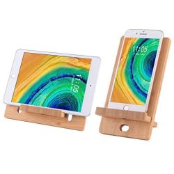 Cell Phone Stand-Bamboo Wooden Desktop Tablet Holder-Desktop Stand Holder Cradle for All iOS & Android Smartphone, Tablets, iPad, iPhone X XS Max XR (4-8 inch)