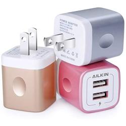 USB Charging Box, Charger Adapter, Ailkin 3-Pack 2.1Amp Dual Port Fast Charge Plug Cube Base Replacement for iPhone X/8/7/6S/6S Plus/6, Samsung Galaxy S7/S6/S5 Edge, LG, HTC, Huawei, Moto, Kindle