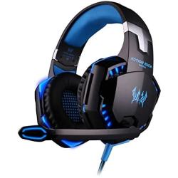 Gaming Headset with Mic for PC,PS4,Xbox One,Over-ear Headphones with Volume Control LED Light Cool Style Stereo,Noise Reduction for Laptops,Smartphone,Computer (Black & Blue)