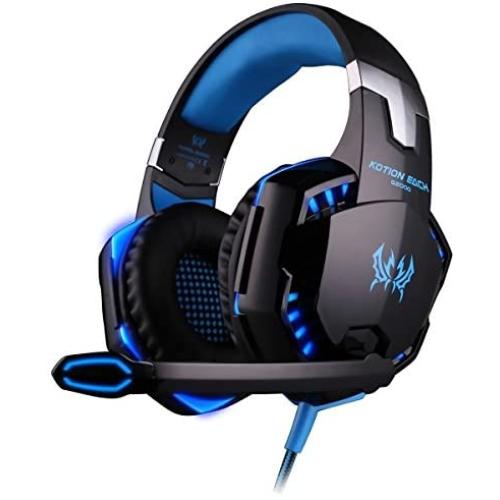 Gaming Headset with Mic for PC,PS4,Xbox One,Over-ear Headphones with Volume Control LED Light Cool Style Stereo,Noise Reduction for Laptops,Smartphone,Computer (Black & Blue)