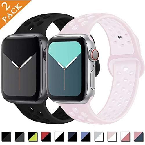 Zsuoop Sport Watch Band Compatible with Apple Watch Bands 38mm 40mm 42mm 44mm,Soft Silicone Wristband for Iwatch Series 5,Series 4,Series 3,Series 2,Series 1,2pack