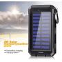 20000mAh Solar Power Bank Solar Charger Waterproof Portable Battery Charger with Compass for iPad iPhone Android Cellphones (Black)