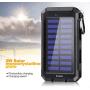 20000mAh Solar Power Bank Solar Charger Waterproof Portable Battery Charger with Compass for iPad iPhone Android Cellphones (Black)