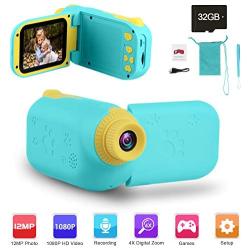 GKTZ Video Camera Camcorder Digital for Kids, Children’s Toys DV Cameras Recorder with 2.4" 1080P FHD Screen for Age 3-10 Year Old Boys Girls Birthday Gifts,Including 32GB Memory Card - Blue