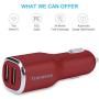 Tranesca 4.8A/24W 2 USB Port Car Charger Compatible with iPhone X 8 7 6S 6 Plus, 5 SE 5S 5 5C, Samsung Galaxy S9 S8 S7 S6 Edge, Note 8 4, LG G6 G5 V10 V20, HTC,Nexus, iPad Pro and More-Red