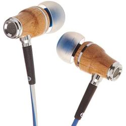 Symphonized NRG X Wood Earbuds Wired with Microphone, Stereo in Ear Headphones for Computer & Laptop, Noise Isolating Earphones for Android Cell Phone with Booming Bass (Blue & White)