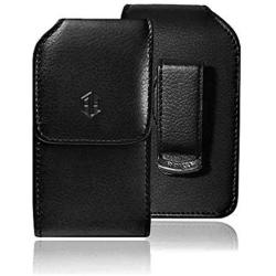 AccessoryHappy Vertical Leather Belt Case, 360 Rotating PU Leather Flip Phone Pouch Case Hip Holster Belt Clip Case Fits Most FLIP Phones (Black)