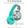 Wireless Headphones 25 Hrs w/Romantic LED Light, HiFi Stereo Picun Bluetooth 5.0 Headphones Over Ear w/Deep Bass/HD Mic/Bag, Protein Earpads, Foldable, TF Card/Wired Mode for PC Cellphone (Grey/Mint)