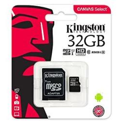 Kingston 32GB SDHC Micro Canvas Select Memory Card and Adapter Works with Samsung Galaxy A10, A20, A70 Cell Phone (SDCS/32GB) Bundle with (1) Everything But Stromboli MicroSD and SD Card Reader