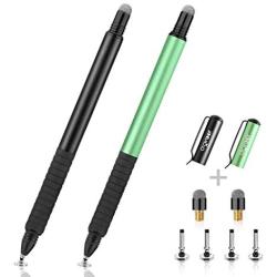 DIGIROOT (2Pcs 2-in-1 Precision Stylus Disc Tip with Fiber Tip for Notes-Taking, Drawing, Navigation on Touch Screen (4 Discs, 2 Fiber Tips Included)- (Black/Green)