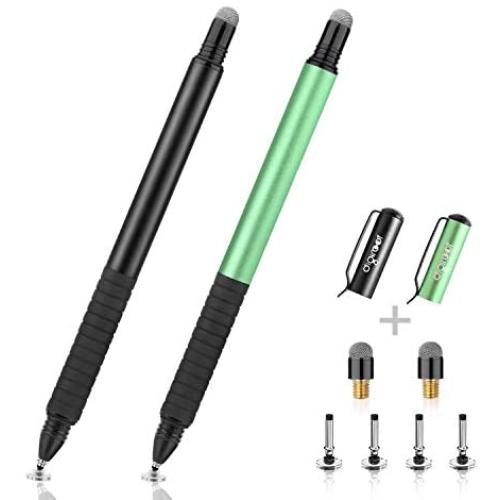 DIGIROOT (2Pcs 2-in-1 Precision Stylus Disc Tip with Fiber Tip for Notes-Taking, Drawing, Navigation on Touch Screen (4 Discs, 2 Fiber Tips Included)- (Black/Green)