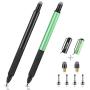 DIGIROOT (2Pcs 2-in-1 Precision Stylus Disc Tip with Fiber Tip for Notes-Taking, Drawing, Navigation on Touch Screen (4 Discs, 2 Fiber Tips Included)- (Black/Green)