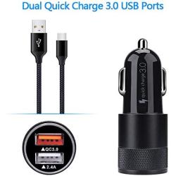 Fast USB C Car Charger, Compatible for Samsung Galaxy S20/S20 Plus/S10/S10e/S9/S9 Plus/S8/S8 Active, Kakaly Quick Charger 3.0 Dual USB Rapid Car Charger with 6ft USB Type C Charging Cable Cord