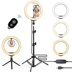 10.2 Selfie Ring Light with Tripod Stand & Phone Holder - Upgraded Dimmable Camera Ring Light with Mirror for TikTok/YouTube/Live Stream/Makeup/Photography Compatible with iPhone Android