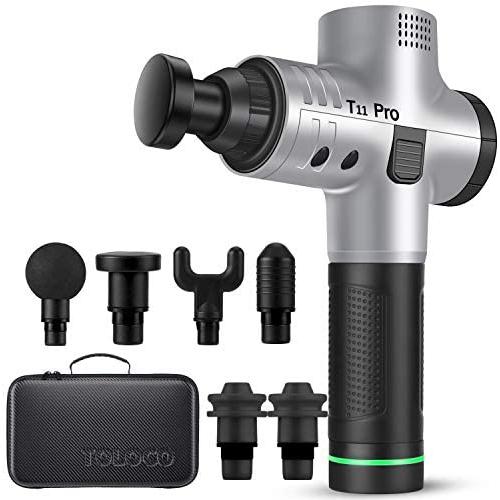 TOLOCO Massage Gun - T11 Pro Upgraded Handheld Muscle Deep Tissue Muscle Massager, Body Massager Sports Drill Portable Super Quiet Brushless Motor (Silver)