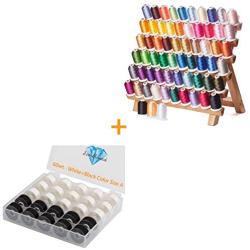 Simthread Embroidery Thread Essential Pack Add-ons Bundle | 15White + 10Black Prewound Bobbins & Brother 63 Colors 1000M Kit